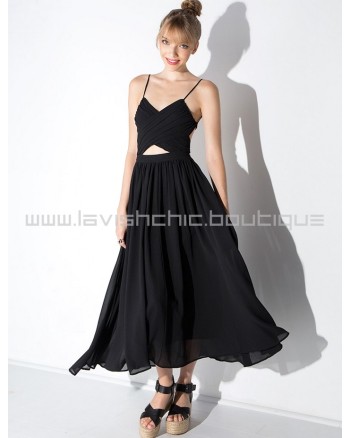 Pixie Market Black Wrap Lace Up Floaty Midi Dress